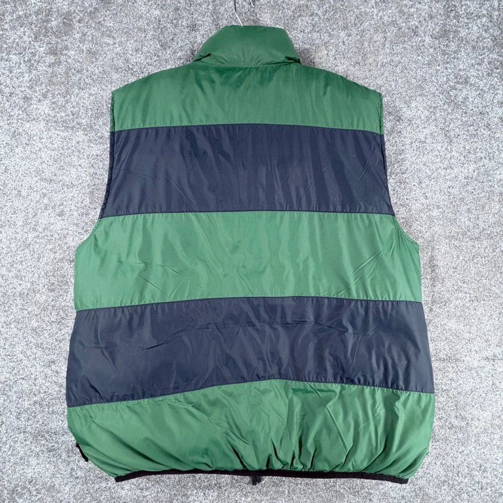 Cremieux Reversible Puffer Down Vest Mens L Navy Green Striped Full Zip‎ Up